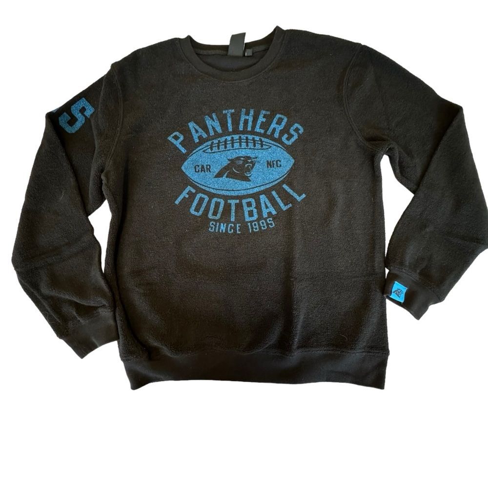 NFL Team Apparel Black Blue Carolina Panthers NFL Football Sweatshirt Size Large - Picture 2 of 10